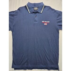 212‎ New Orleans Bourbon Street Polo Shirt Mens XL Navy Blue Cotton USA Flag